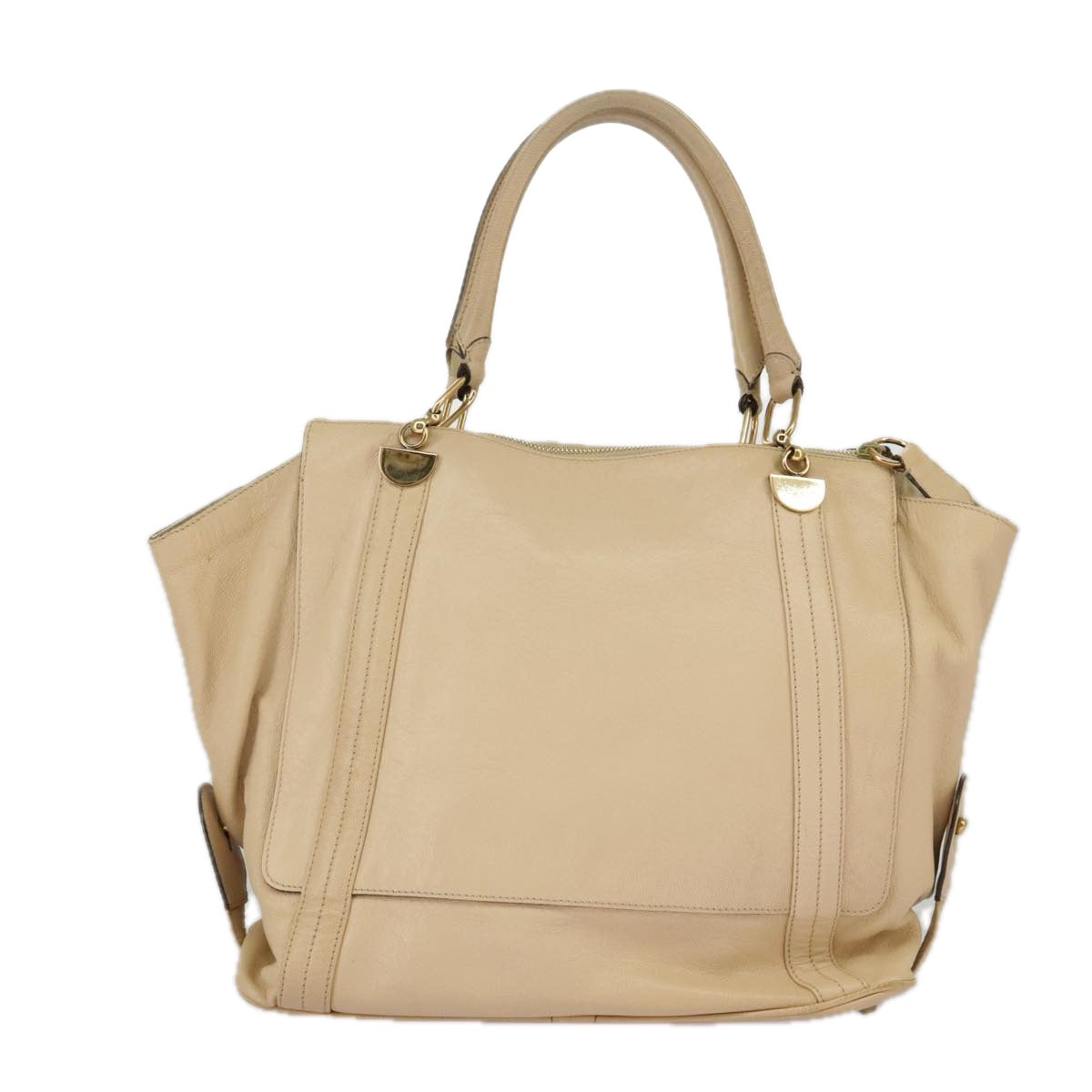 Chloe Tote Bag Leather Beige Gold Auth fm4079