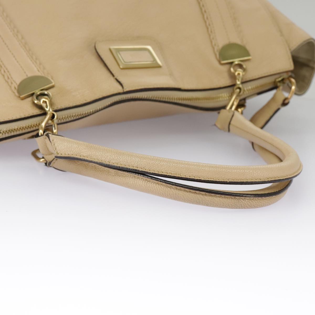 Chloe Tote Bag Leather Beige Gold Auth fm4079