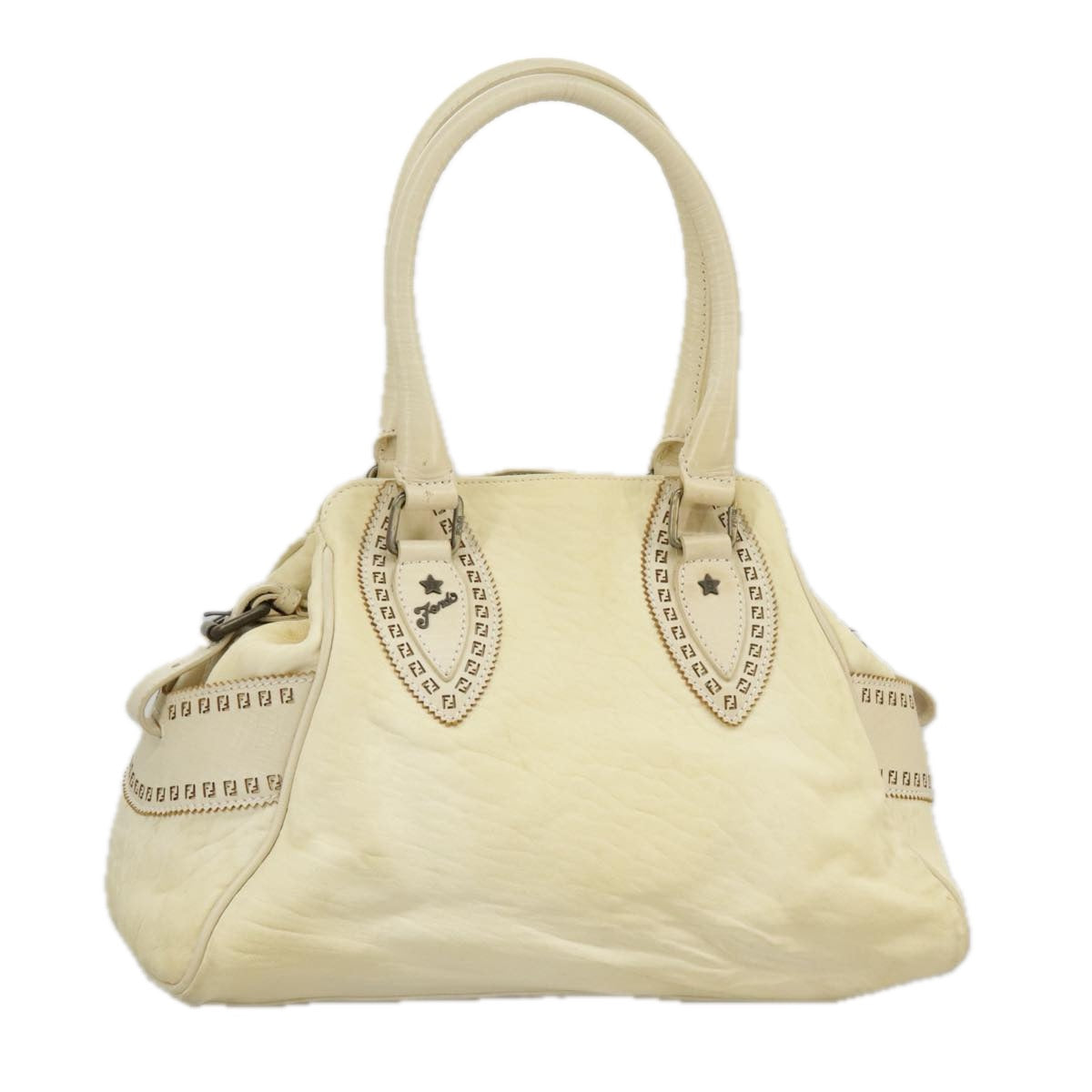 FENDI Hand Bag Leather Cream Auth fm4097