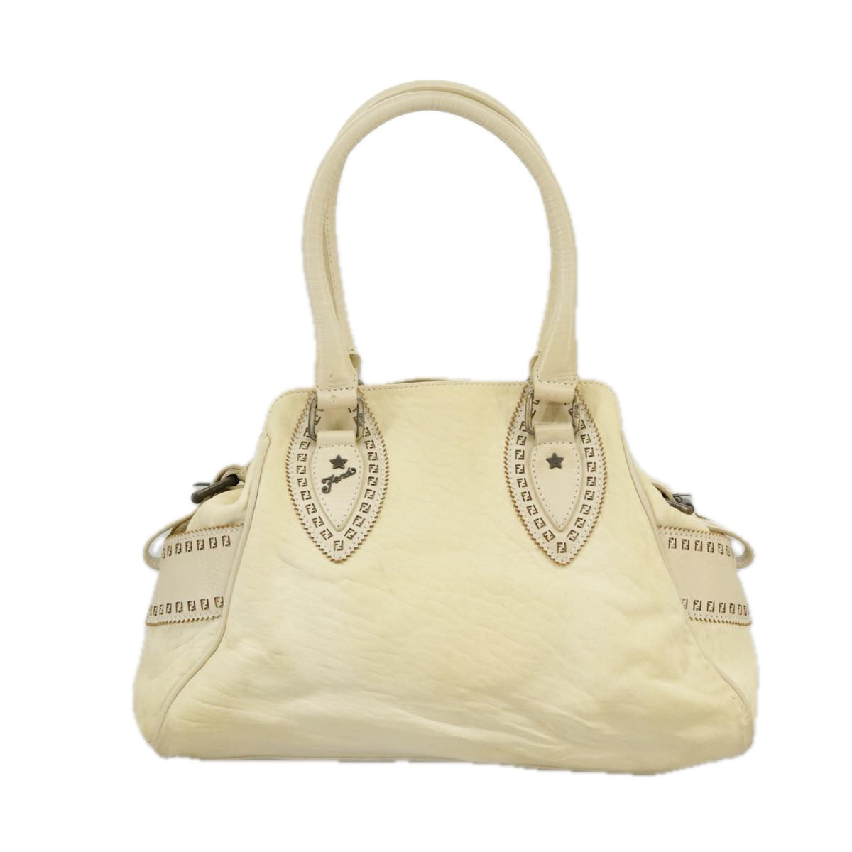 FENDI Hand Bag Leather Cream Auth fm4097