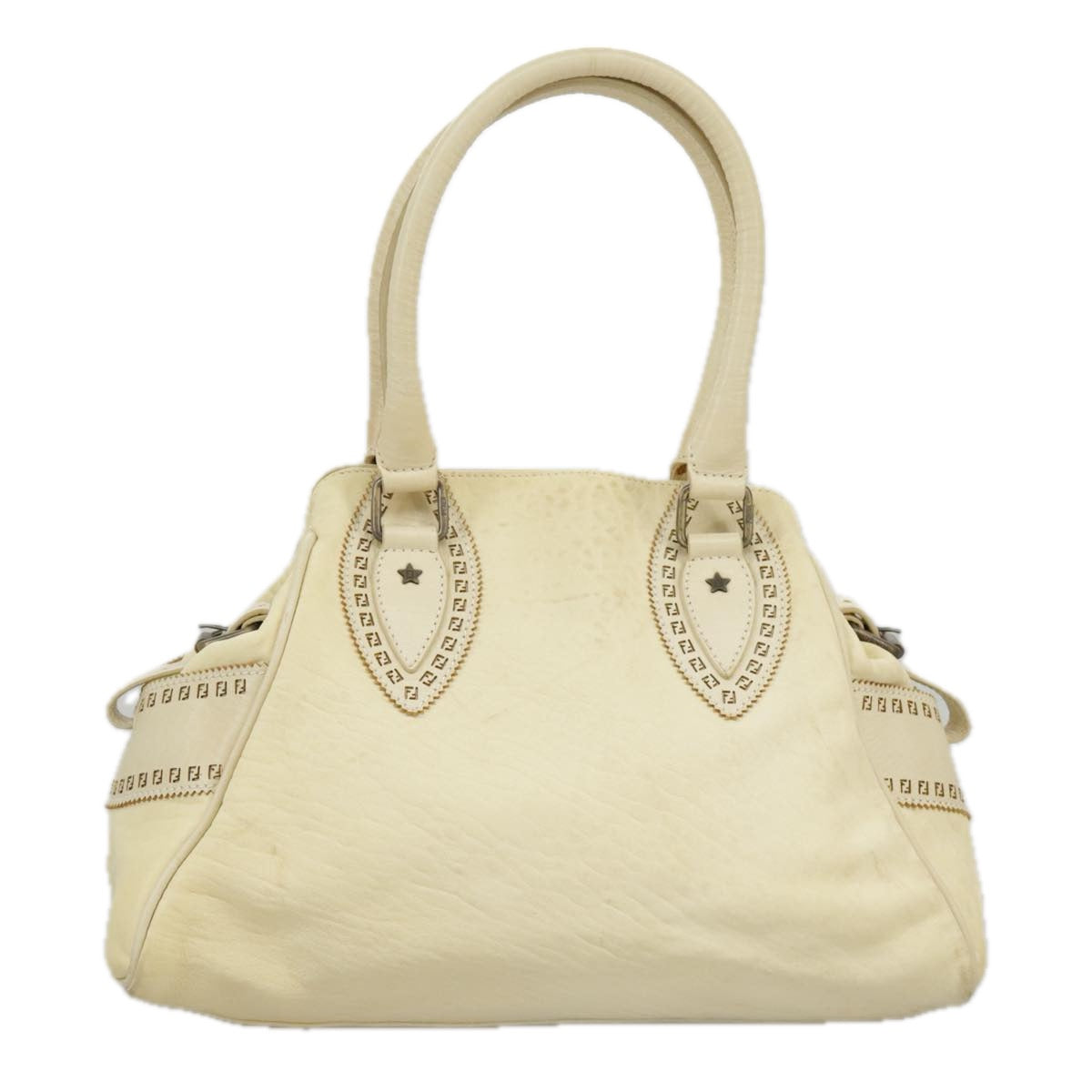 FENDI Hand Bag Leather Cream Auth fm4097 - 0