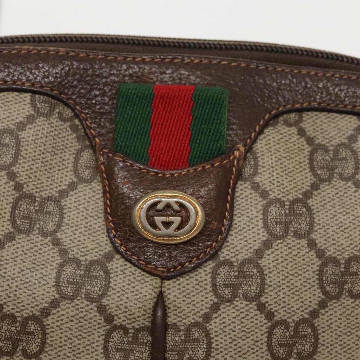 GUCCI GG Supreme Web Sherry Line Shoulder Bag PVC Beige 904 02 047 Auth fm4102