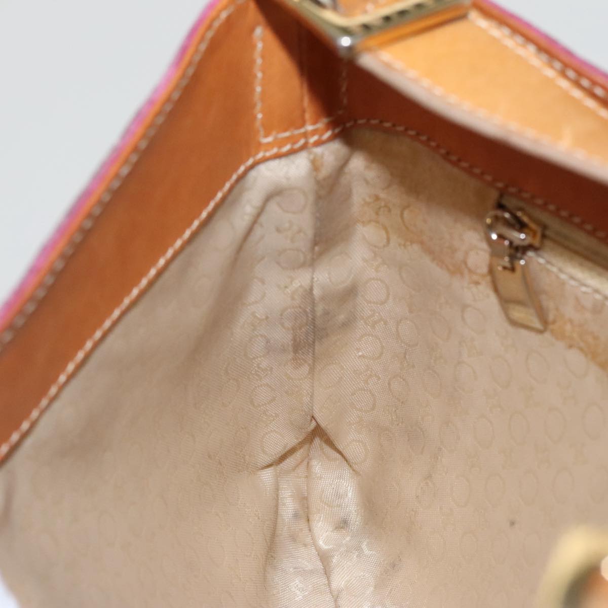 CELINE C Macadam Canvas Shoulder Bag Suede Pink Gold Auth fm4104