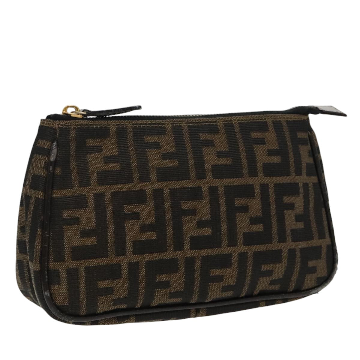 FENDI Zucca Canvas Pouch Brown Black Auth fm4107