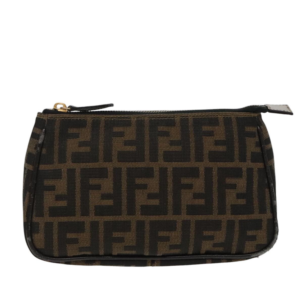 FENDI Zucca Canvas Pouch Brown Black Auth fm4107