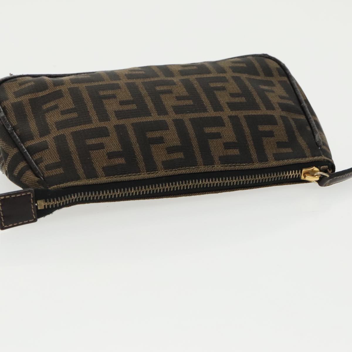 FENDI Zucca Canvas Pouch Brown Black Auth fm4107