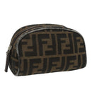 FENDI Zucca Canvas Pouch Brown Black Auth fm4108-1