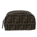 FENDI Zucca Canvas Pouch Brown Black Auth fm4108-13