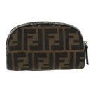 FENDI Zucca Canvas Pouch Brown Black Auth fm4108-2