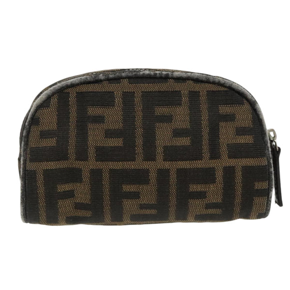 FENDI Zucca Canvas Pouch Brown Black Auth fm4108