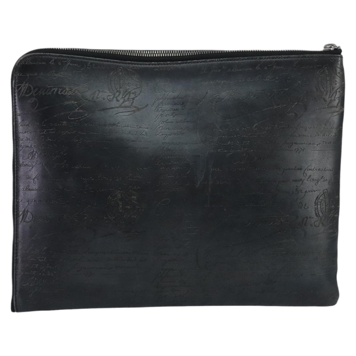 Berluti Calligraphy Clutch Bag Leather Black Auth fm4111 - 0