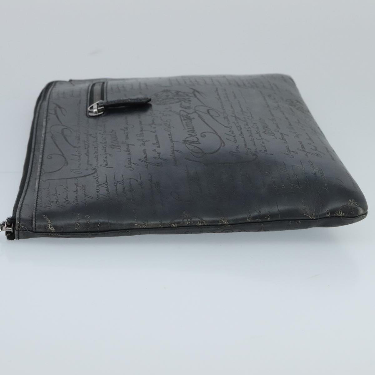 Berluti Calligraphy Clutch Bag Leather Black Auth fm4111