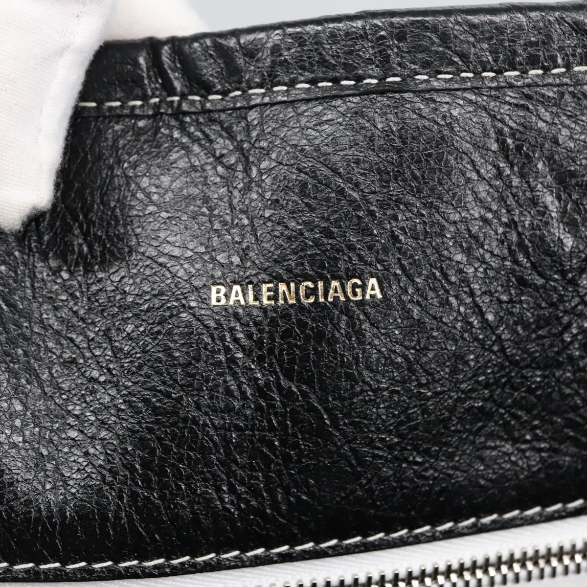 BALENCIAGA Barbez East West Large Bag Leather White Black 671405 Auth fm4112