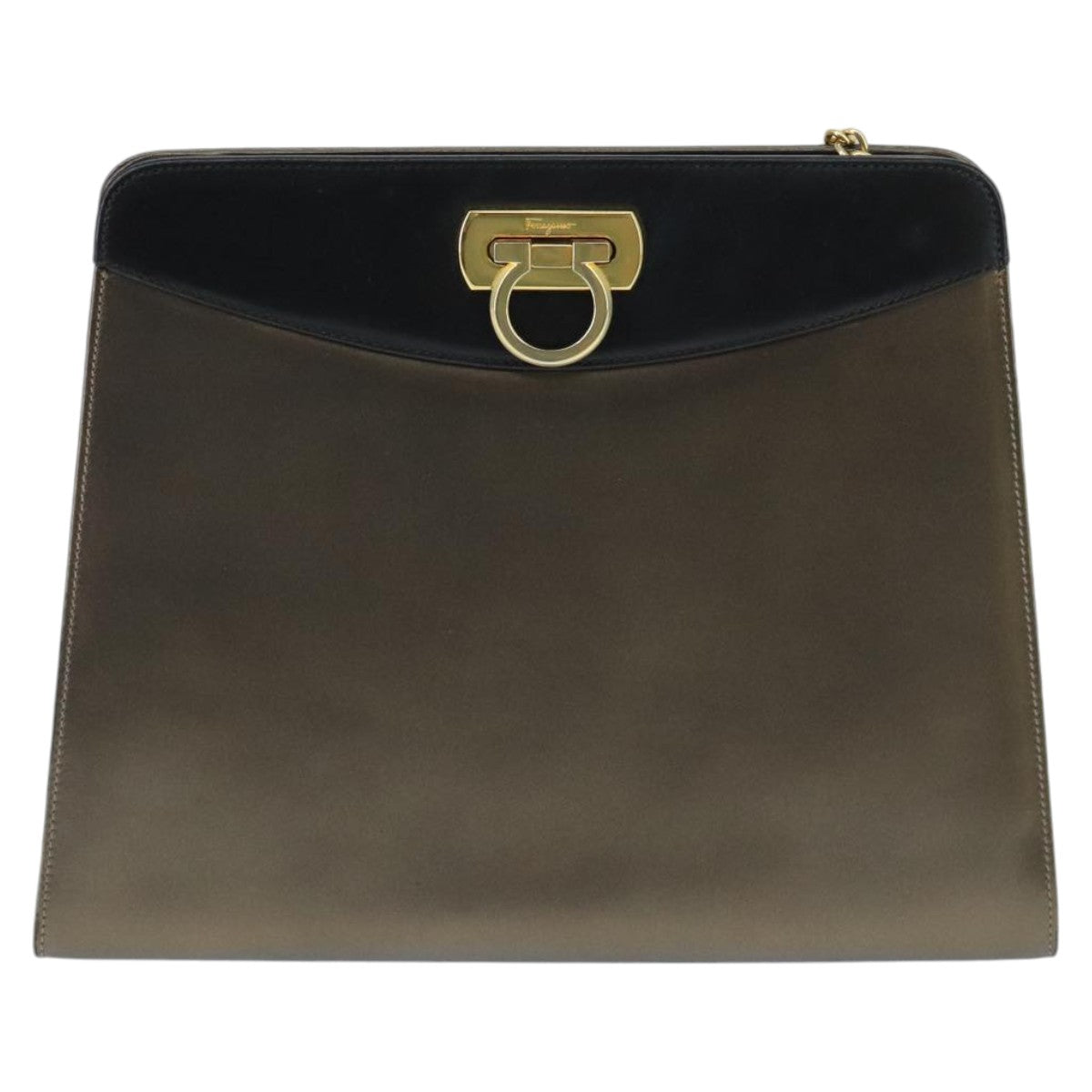 Salvatore Ferragamo Gancini Chain Shoulder Bag Patent Bronze Gold Auth fm4138