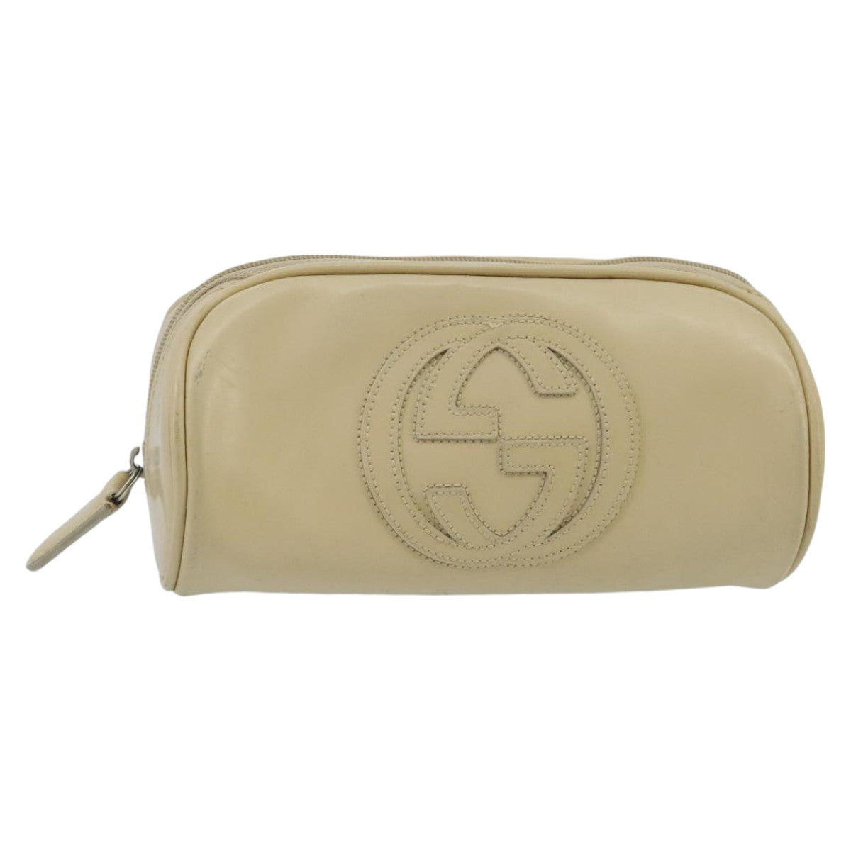 GUCCI Pouch Patent leather Beige Auth fm4142