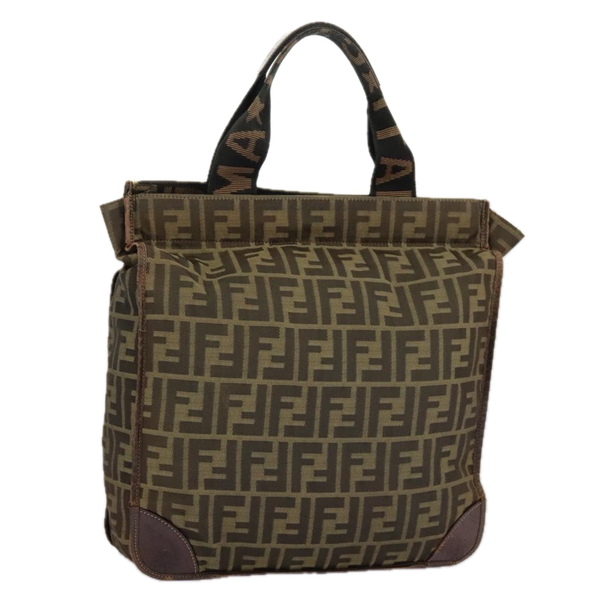 FENDI Zucca Canvas Tote Bag Brown Black Auth fm4146