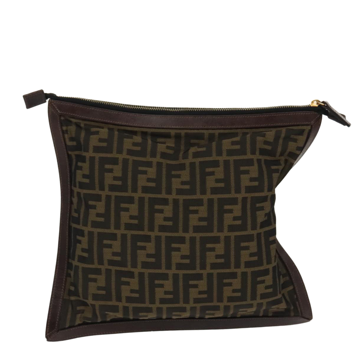 FENDI Zucca Canvas Clutch Bag Brown Black gold Auth fm4148 - 0