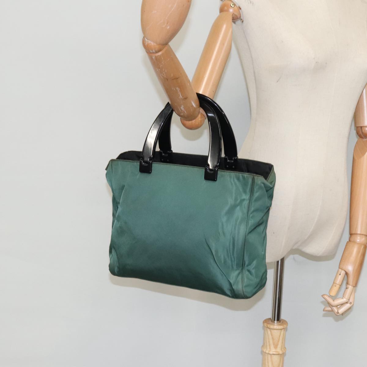 PRADA Hand Bag Nylon Green Auth fm4152