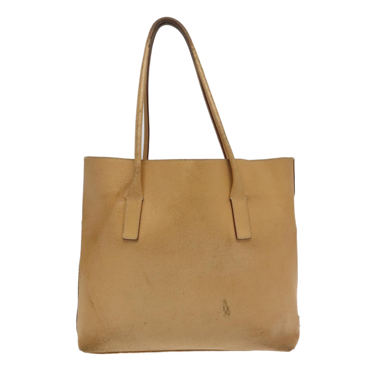 PRADA Tote Bag Leather Beige Auth fm4153 - 0