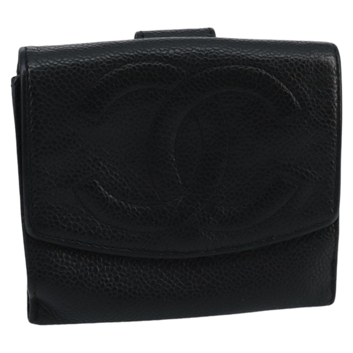 CHANEL Wallet Caviar Skin Black CC Auth fm4156