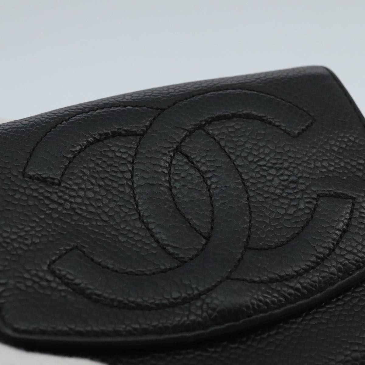 CHANEL Wallet Caviar Skin Black CC Auth fm4156