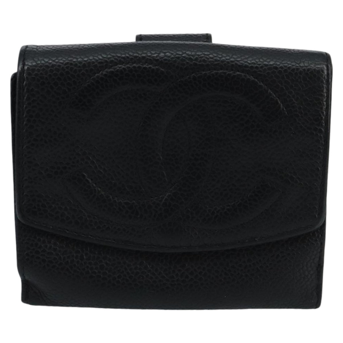 CHANEL Wallet Caviar Skin Black CC Auth fm4156