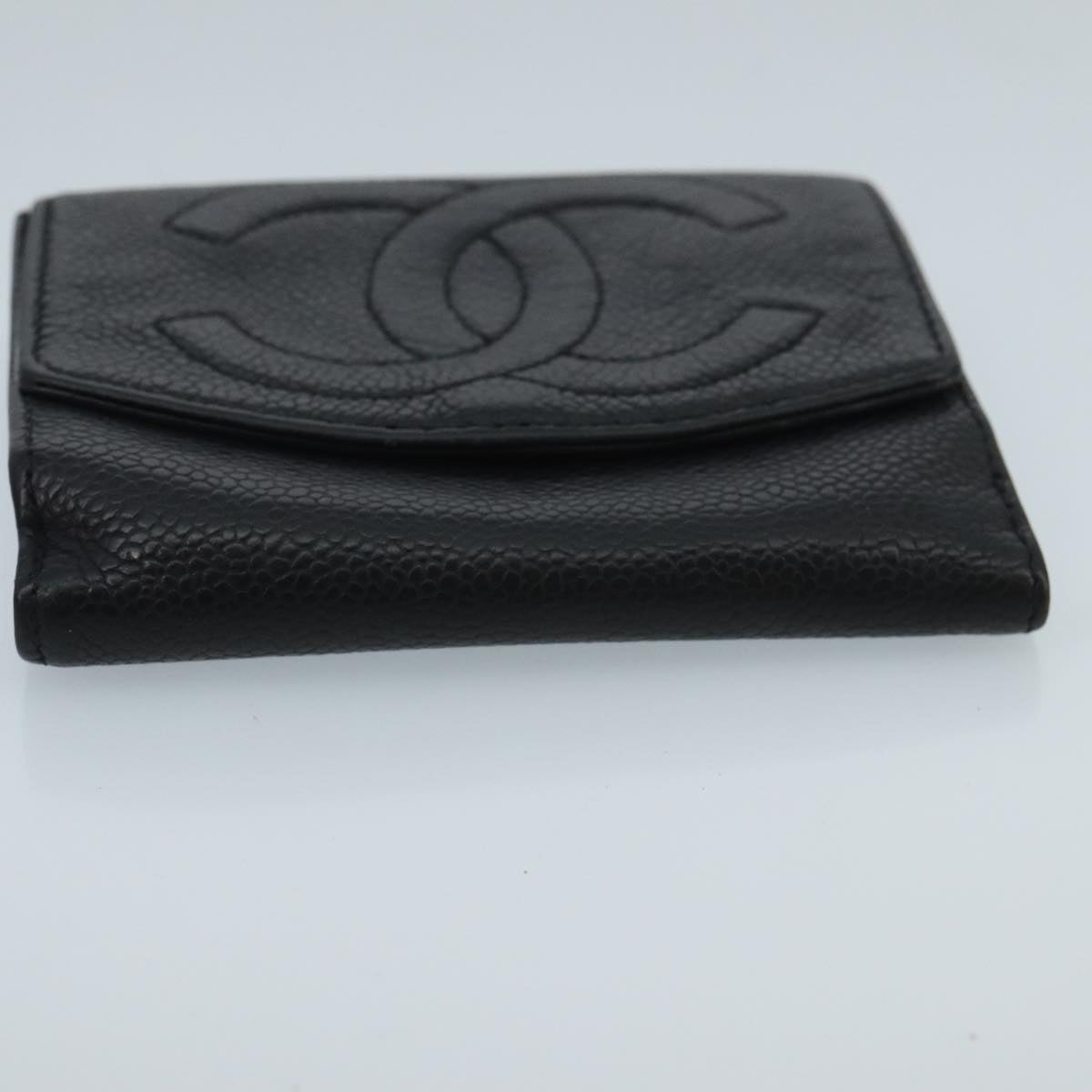 CHANEL Wallet Caviar Skin Black CC Auth fm4156