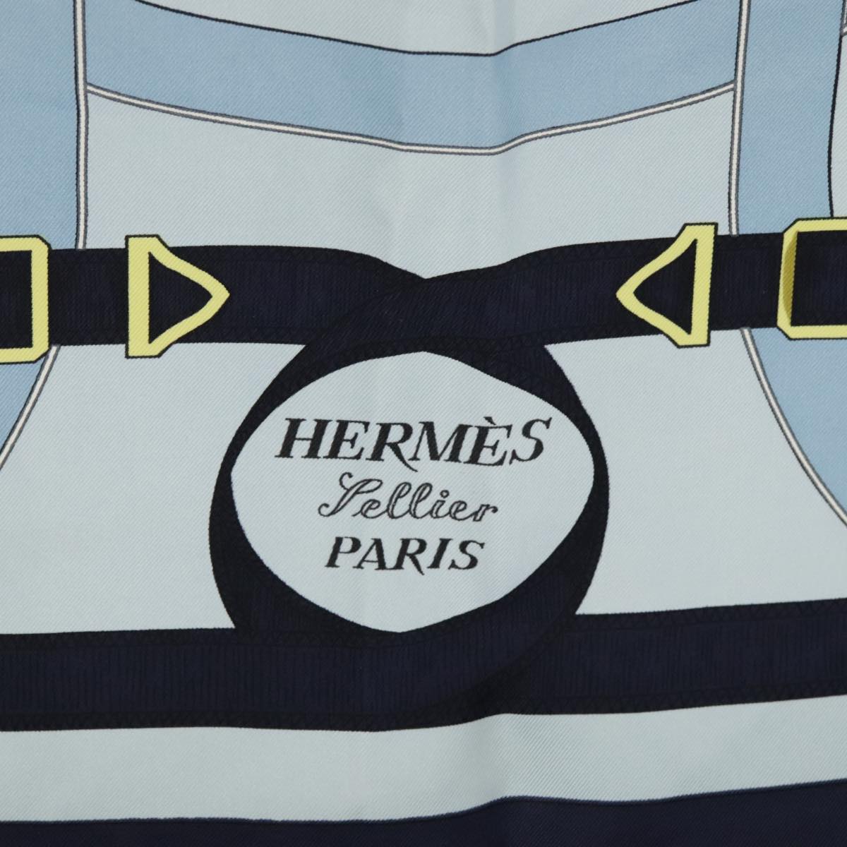 HERMES Carre 90 Scarf ""Eperon dor"" Silk Baby Blue Auth fm4158