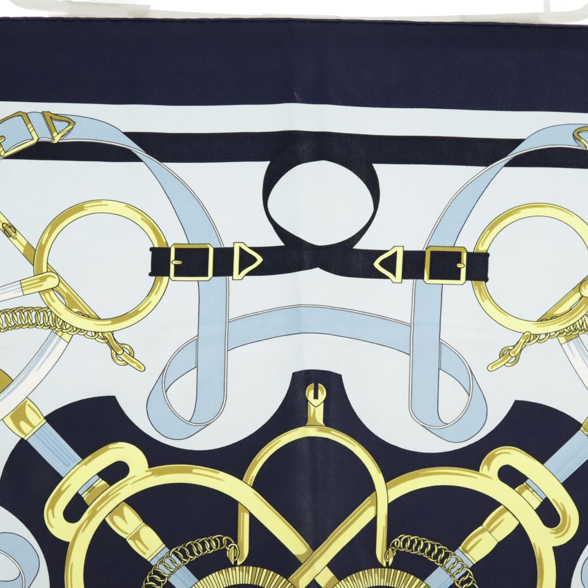 HERMES Carre 90 Scarf ""Eperon dor"" Silk Baby Blue Auth fm4158