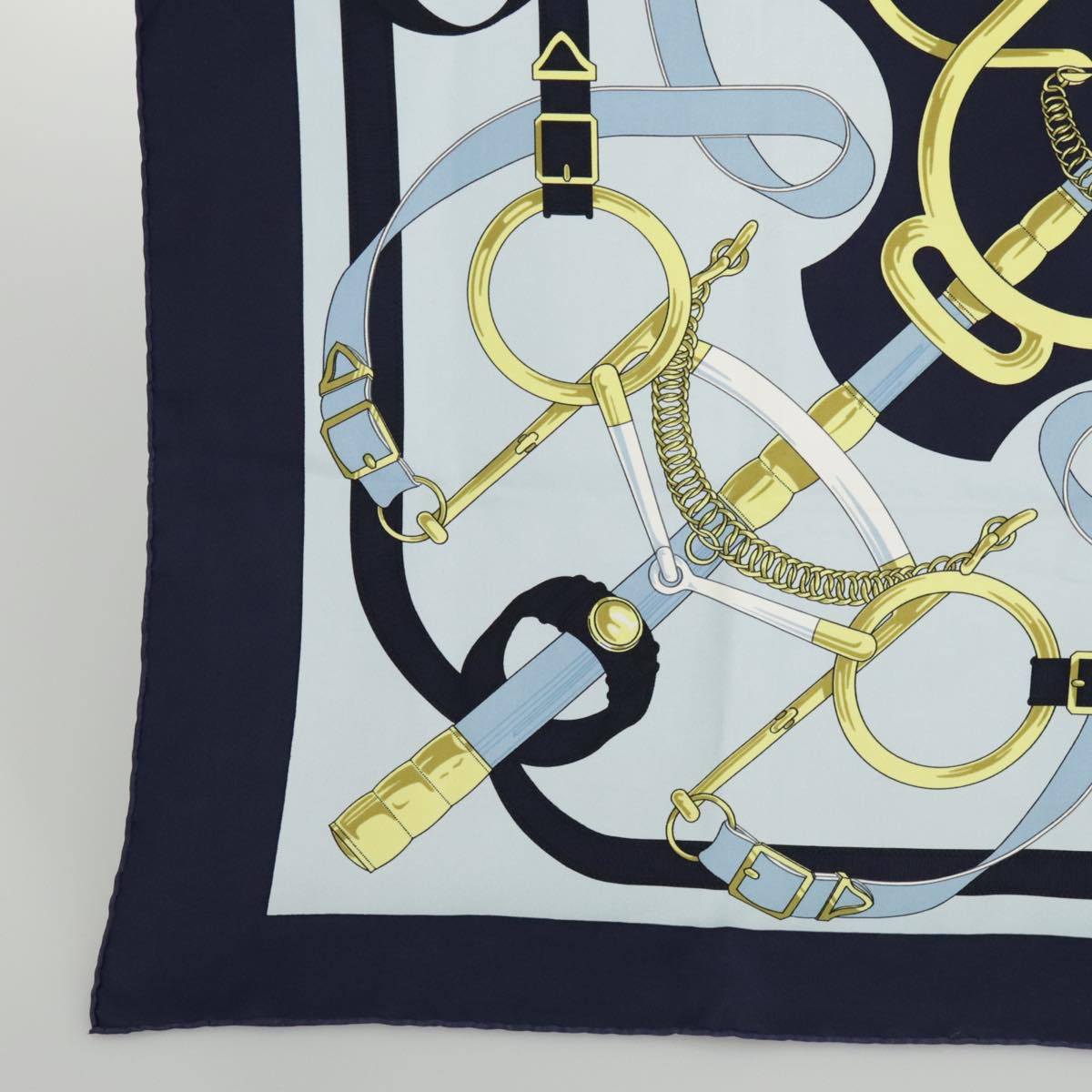 HERMES Carre 90 Scarf ""Eperon dor"" Silk Baby Blue Auth fm4158