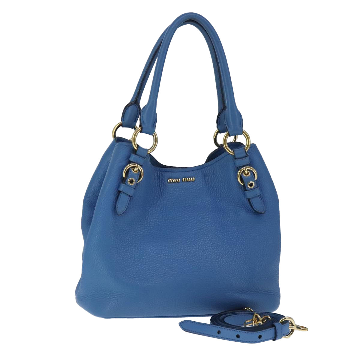 Miu Miu Hand Bag Leather 2way Blue Gold Auth fm4163