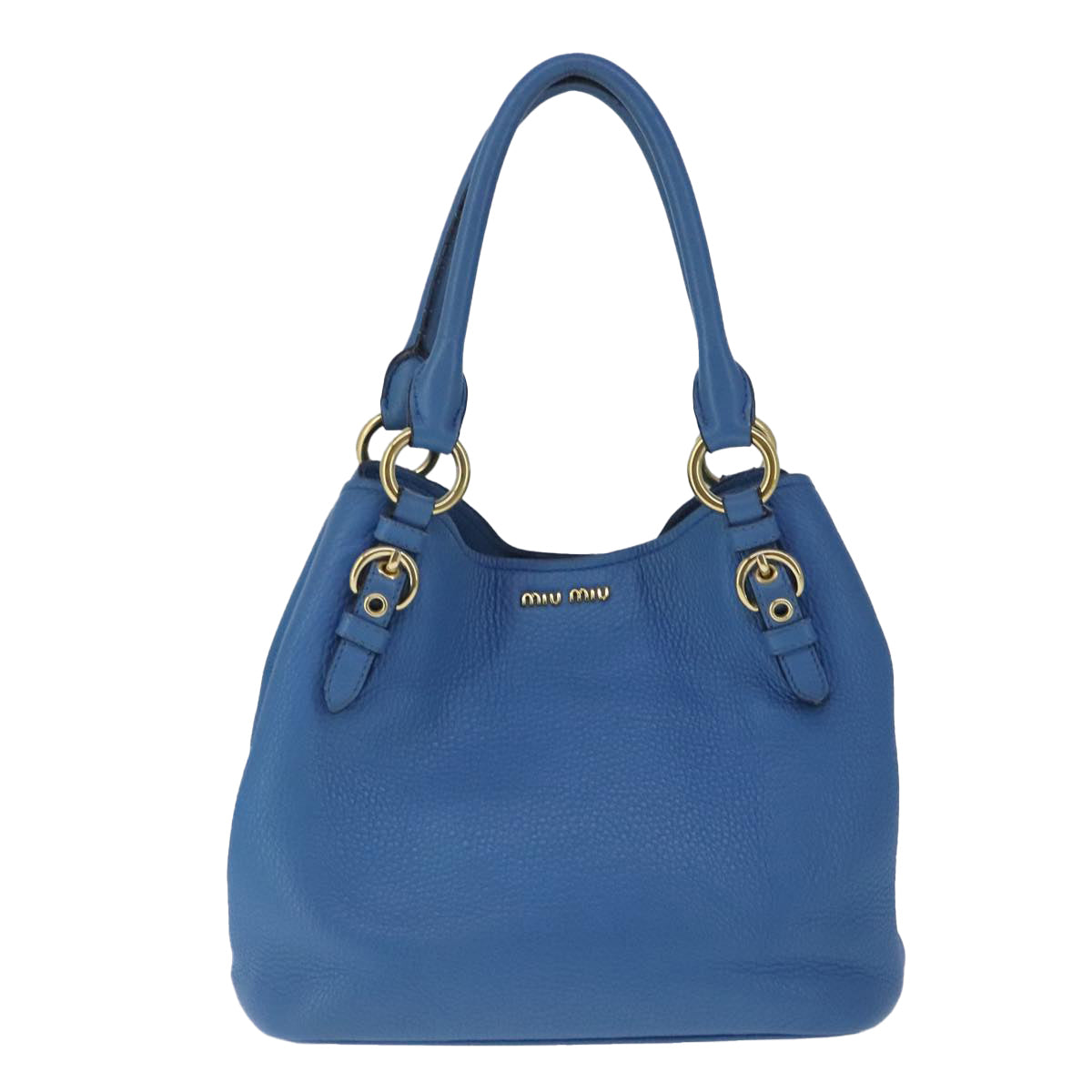 Miu Miu Hand Bag Leather 2way Blue Gold Auth fm4163 - 0