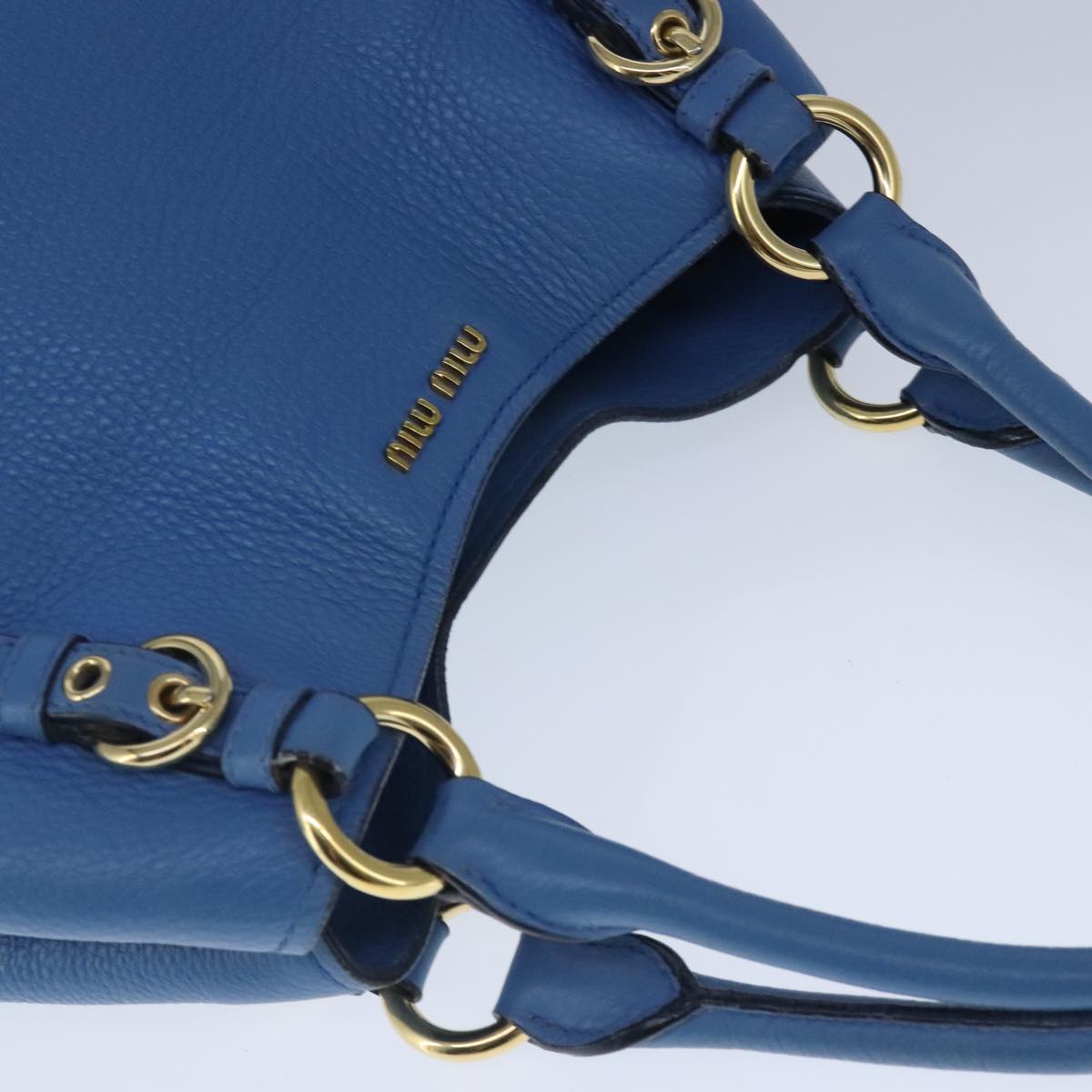 Miu Miu Hand Bag Leather 2way Blue Gold Auth fm4163