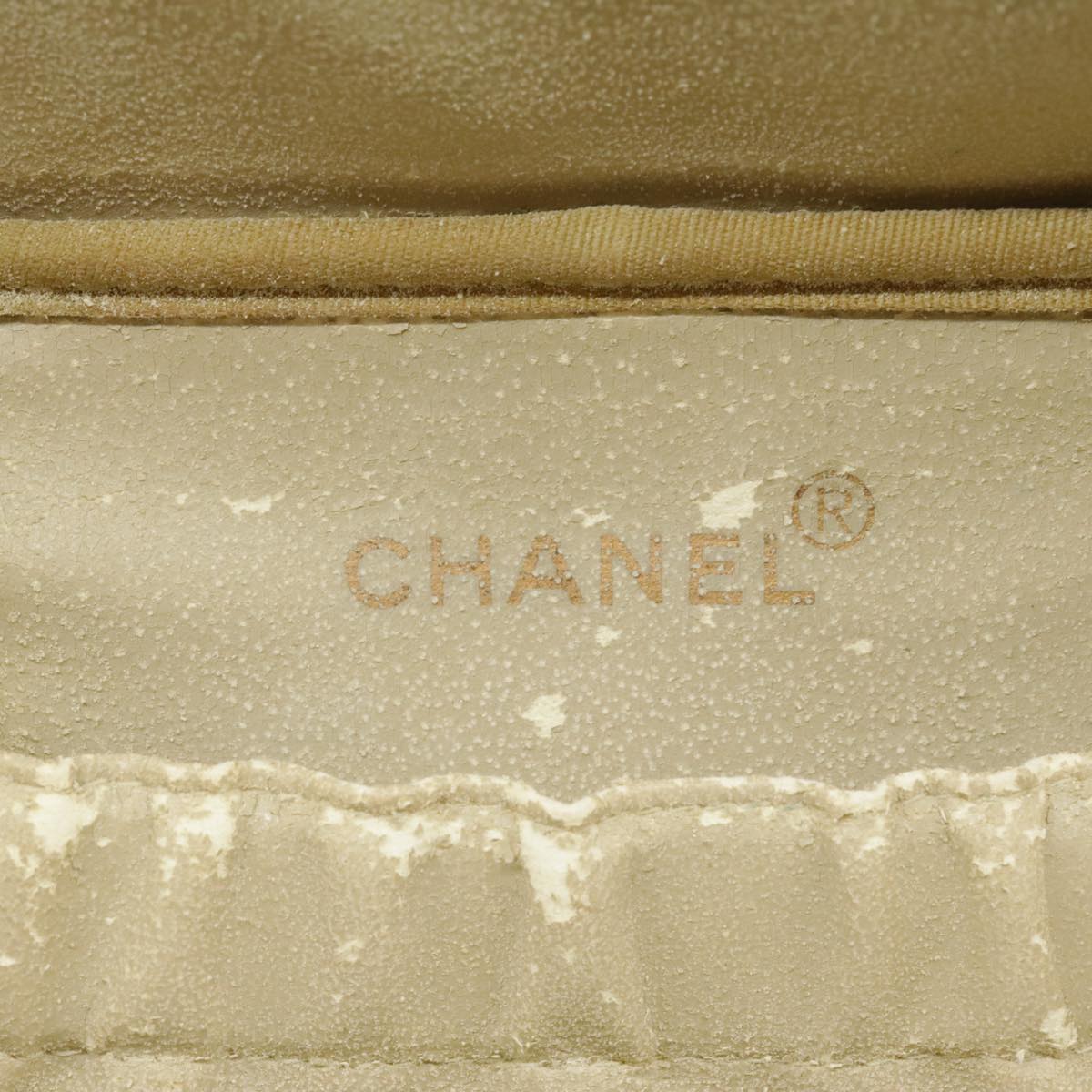 CHANEL COCO Mark vanity Pouch Caviar Skin White Gold CC Auth fm4164