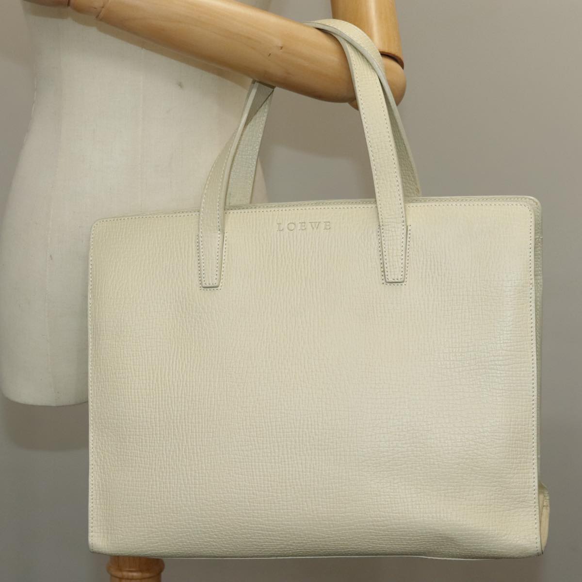 LOEWE Heritage Tote Bag Leather White Auth fm4165