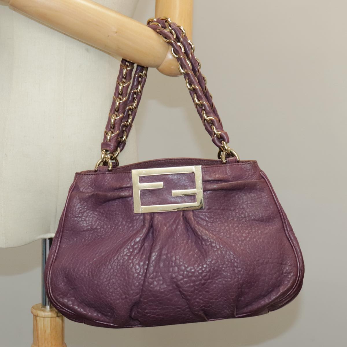 FENDI Hand Bag Leather Purple 8BR615 Auth fm4167