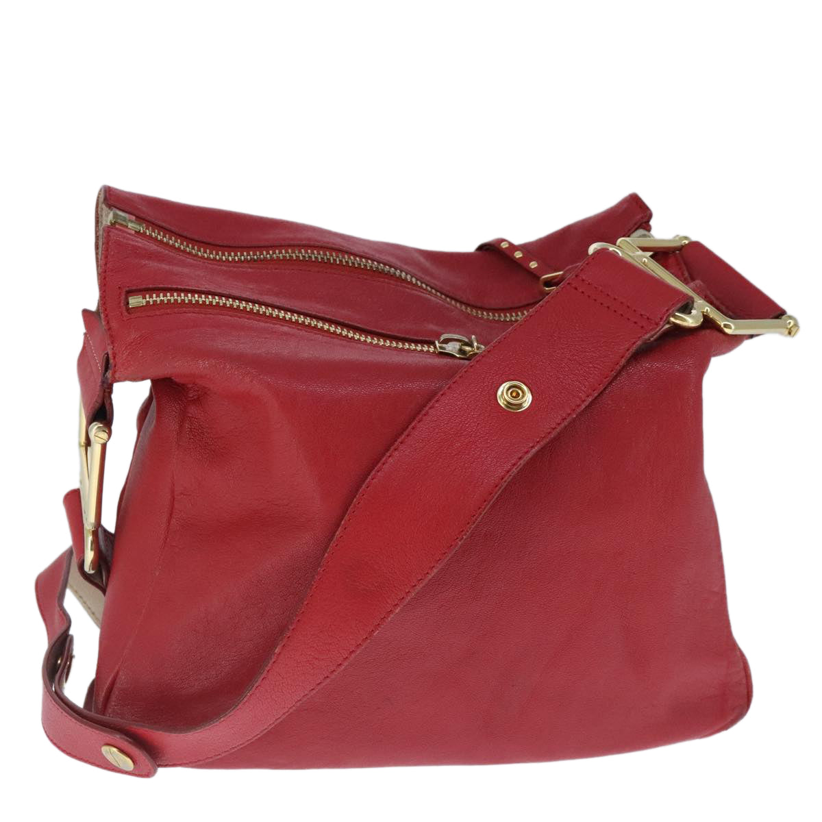 Chloe Paddington Shoulder Bag Leather Red Gold Auth fm4172