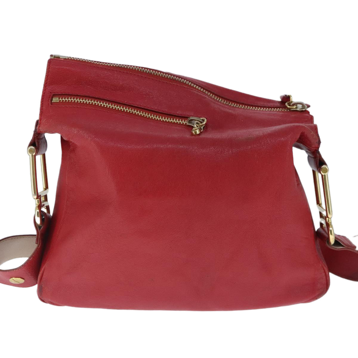 Chloe Paddington Shoulder Bag Leather Red Gold Auth fm4172