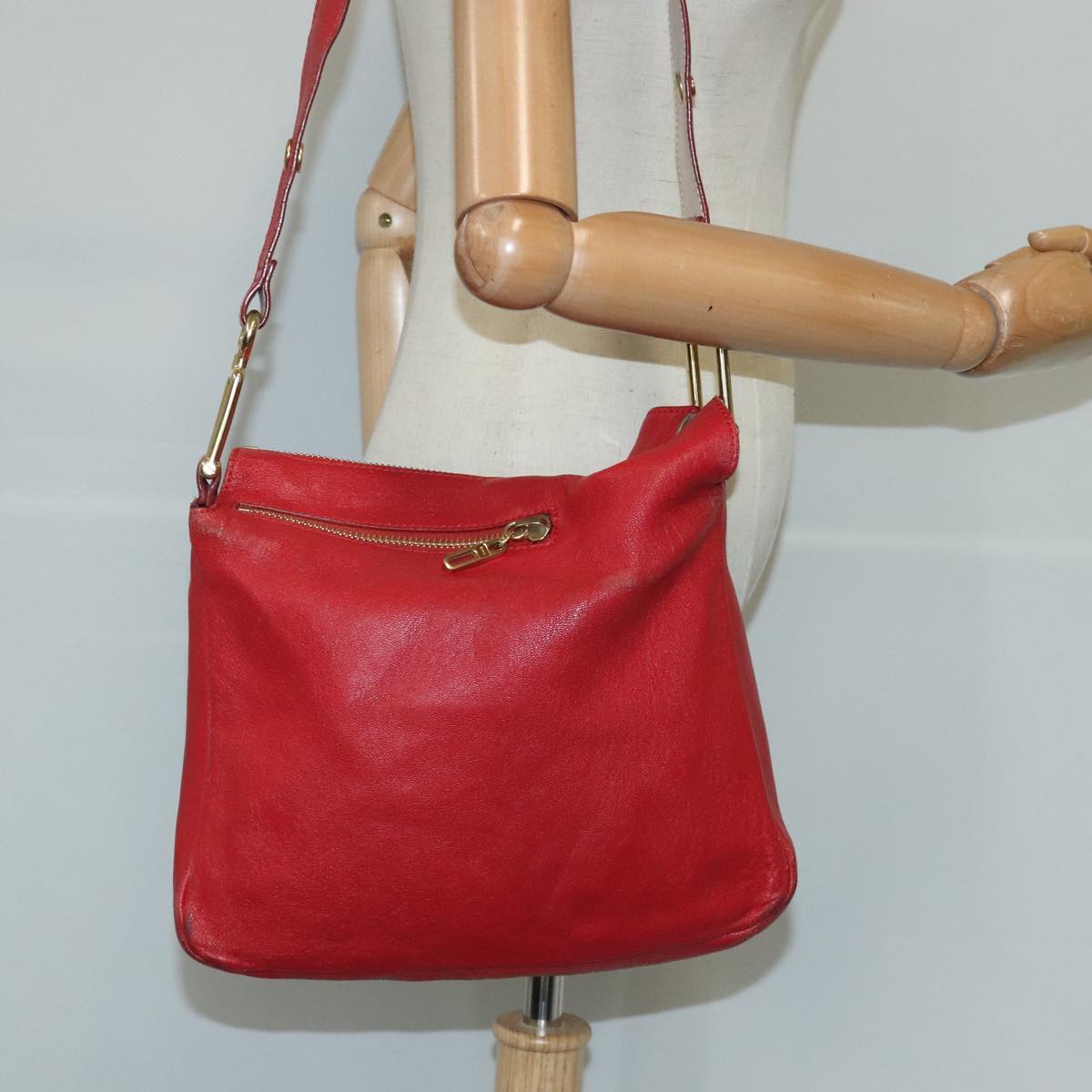 Chloe Paddington Shoulder Bag Leather Red Gold Auth fm4172