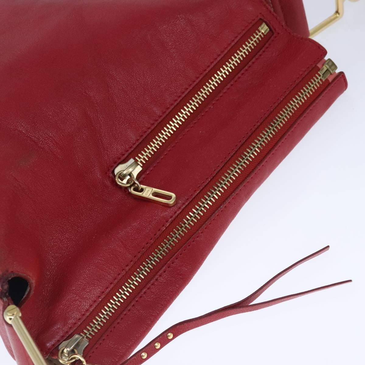 Chloe Paddington Shoulder Bag Leather Red Gold Auth fm4172