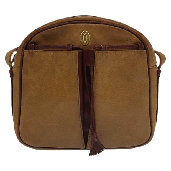 CARTIER Must Line Shoulder Bag Leather Yellow Gold Auth fm4175