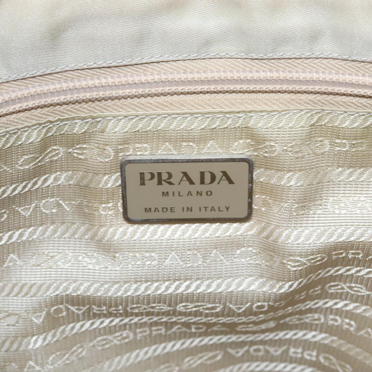 PRADA Shoulder Bag Nylon Beige Silver Auth fm4177