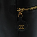 CHANEL Bicolore Vanity Cosmetic Pouch Caviar Skin Black Gold CC Auth fm4192-8