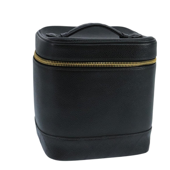 CHANEL Bicolore Vanity Cosmetic Pouch Caviar Skin Black Gold CC Auth fm4192