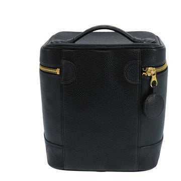 CHANEL Bicolore Vanity Cosmetic Pouch Caviar Skin Black Gold CC Auth fm4192 - 0