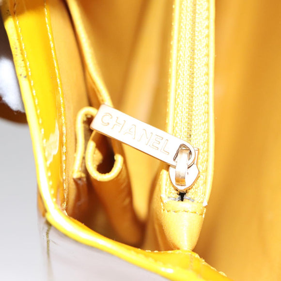 CHANEL Tote Bag Enamel Yellow CC Auth fm4195