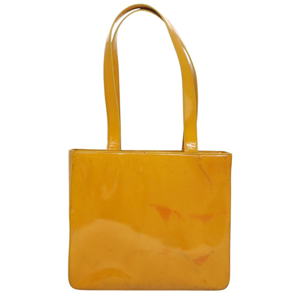 CHANEL Tote Bag Enamel Yellow CC Auth fm4195
