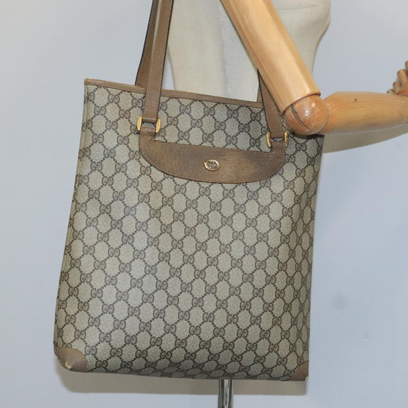 GUCCI GG Supreme Tote Bag PVC Leather Beige Gold 89 02 905 Auth fm4228