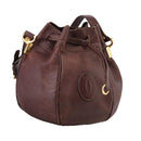 CARTIER Shoulder Bag Leather Bordeaux Gold Auth fm4247-1