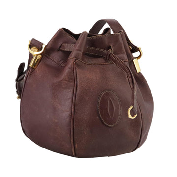 CARTIER Shoulder Bag Leather Bordeaux Gold Auth fm4247